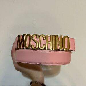 Moschino Leather Logo Belt Pink Gold Size 40 Small